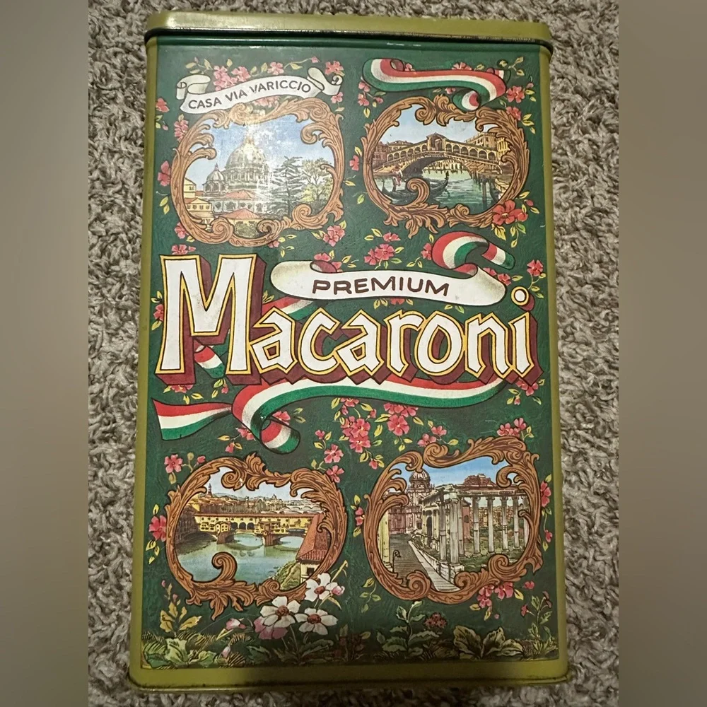 Vintage Casa Via Variccio Pasta Tin, 1970 Repro, Kitchen Storage Canister